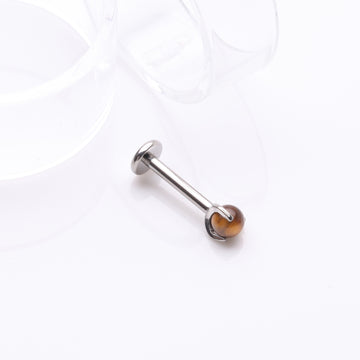 Detail View 1 of Implant Grade Titanium Tiger Eye Stone Ball Claw Prong Internally Threaded Flat Back Labret